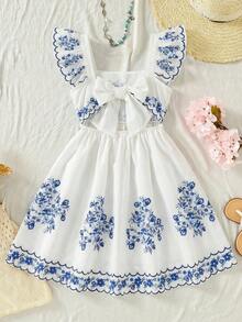 Leap Crew Tween Girls' Casual Round Neck Long Sleeve Dress - Blue and White - View 2