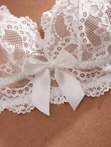 Crystal Vow 1pc Women's Lace Bow Decor Wireless Bra - White - View 5