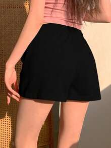Joudiya Women Casual Solid Color Drawstring Waist Shorts, Summer Sweater Shorts - Black - View 7