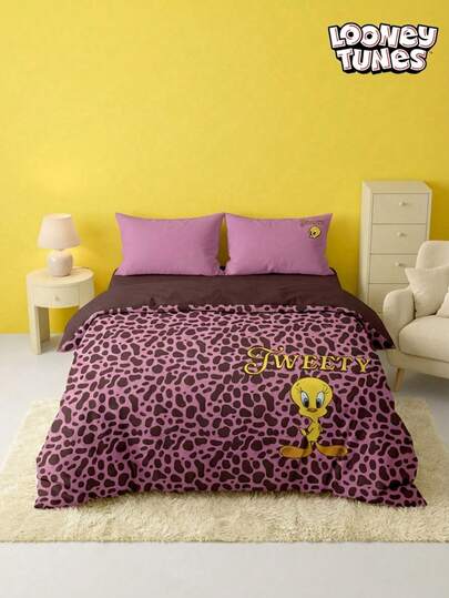 LOONEY TUNES X Joivida Juego de ropa de cama con diseño de dibujos animados (3 piezas) - 1 funda nórdica + 2 fundas de almohada (sin relleno incluido), 100% poliéster, lavable a máquina