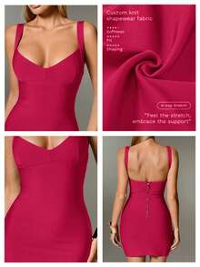 Nuvra Women's Sexy Backless Bodycon Vacation Dress, Curve-Hugging Ribbed Knit Bandage Dress - Hot Pink - View 2