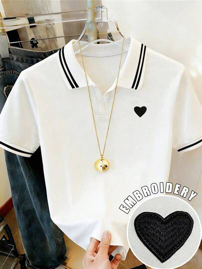 Resyla Women's Colorblock Patchwork Front Button Short Sleeve Casual Heart Print T-Shirt Graphic Tees Women Tops