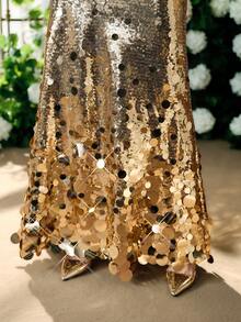 Arave 女士亮片装饰高腰鱼尾优雅派对裙 - 金色 - 查看 7