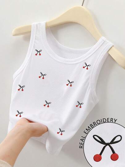 Resyla Camiseta de tirantes para mujer con cuello redondo y patrón bordado de lazo