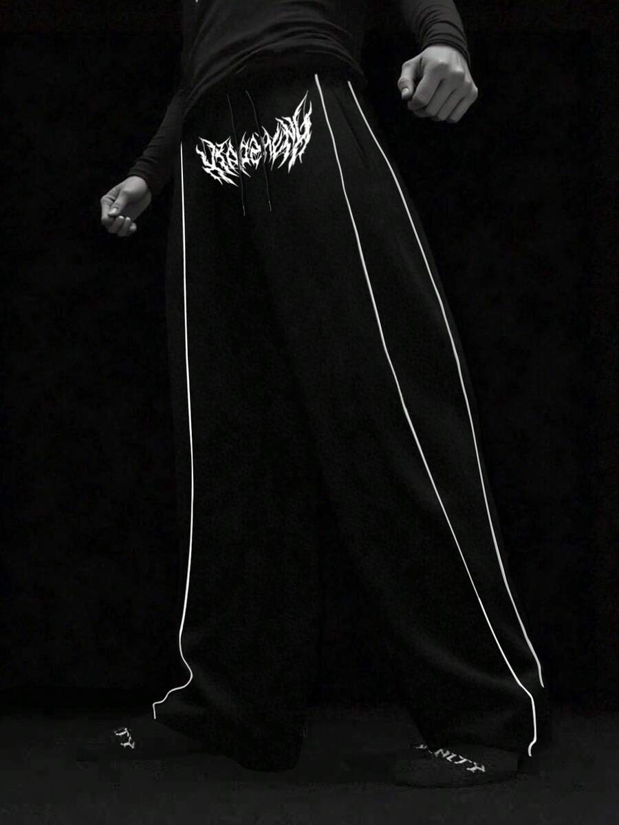 Manfinity Sport PWRUP 男士哥特印花抽绳腰宽松运动裤