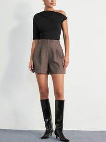 Aveloria Modichic Fashionable Design Sense Casual Loose Commuting Pleated Texture Herringbone High Waist Shorts - Multicolor - View 5
