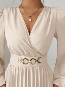 Elenzga Elegant Pleated Dress, Suitable For Back To School, Birthday, Wedding - Apricot - View 6