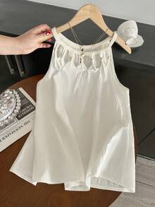 GlowEve Summer Versatile Vacation Casual Beaded Lace Trim Halter Neck Sleeveless Top - Apricot - View 6