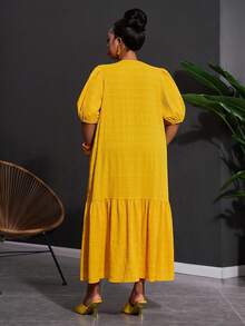 Veslaya Vestido maxi de manga larga con botones, cuello de camisa y textura amarilla, para mujer talla grande. Ideal para festivales de música, Pascua, estilo occidental, nómada, fiestas de cumpleaños, graduaciones, universidad, uso diario casual, básico, ocio, vacaciones, cruceros, playa, tomar el sol, ropa urbana, invitada de boda, ir al trabajo, brunch, aeropuerto, fiestas, salidas festivas, banquetes elegantes, bailes, casual y elegante de alta gama. - Amarillo - Ver 3