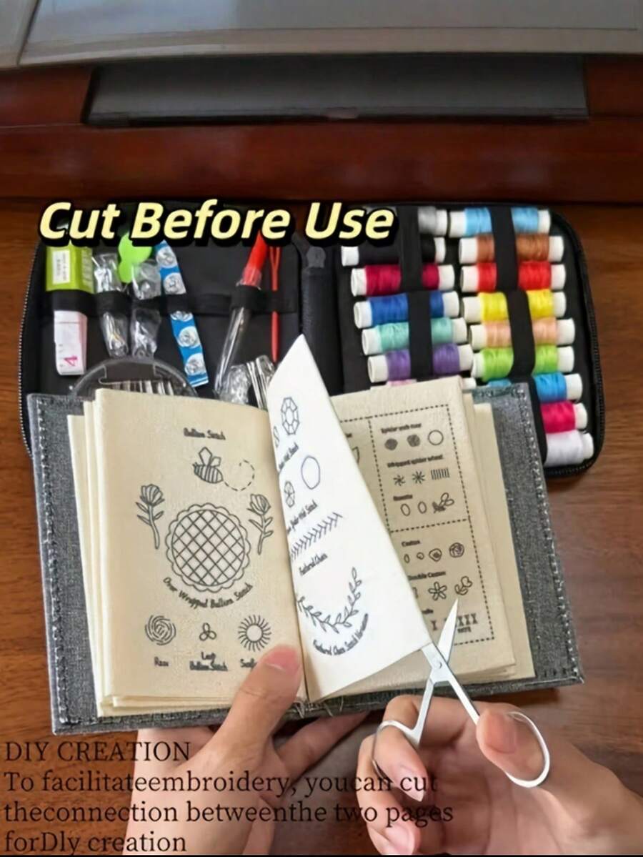 1pc Embroidery Pattern Book With 86 Pcs Thread Needle DIY Sewing Kit Starter Set For Beginners Handcraft Hobby Stitching Crafting Supplies Embroidering Tool Gift - Multicolor - View 1