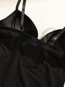 NudeFit 女士休闲纯色格子提花钢圈连体裤一件装 - 黑色 - 查看 10