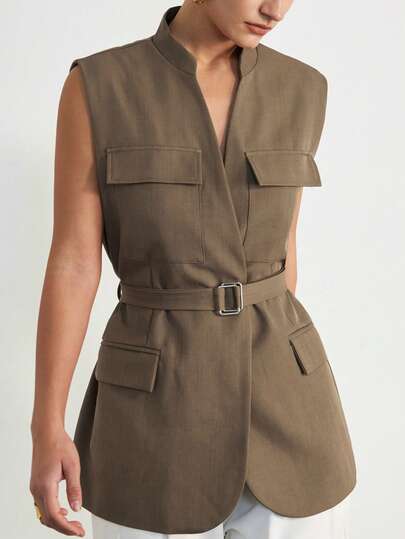 Aveloria Modichic Oversized Sleeveless Vest, Retro Vintage Style, Commuter Loose Fit, High-End Elegant Waist Cinched Blazer Vest, Women Top