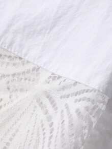 FRIFUL Women's Solid Color Contrast Lace Loose Casual Versatile Shirt With Drawstring Collar And Ruched Cuffs, Suitable For Spring - White - View 8