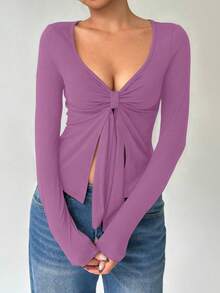 Flirla Kaos Wanita Lengan Panjang Polos dengan Bahu Reguler, Nyaman, Bernapas, dan Pas Badan - Coral Pink - View 4