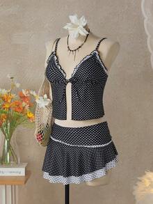 Swim Mod Women's Minimalist Print Camisole Tank Top - Black and White - View 7