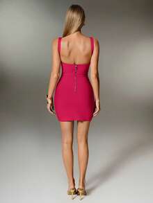 Nuvra Women's Sexy Backless Bodycon Vacation Dress, Curve-Hugging Ribbed Knit Bandage Dress - Hot Pink - View 8