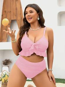 Swim Mod Bộ đồ bơi cỡ lớn dành cho nữ, có nơ và viền ren, thích hợp cho kỳ nghỉ ngọt ngào. - Hồng - Xem 3