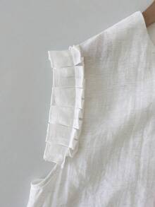 GlowEve Spring/Summer New White Sleeveless Round Neck Button Ruffle Hem Pleated Fresh Sweet Fashion Women Blouse - White - View 5