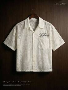 TOKVUE Áo sơ mi nam tay ngắn kiểu dáng casual, khoét lỗ, tương tự như áo sơ mi đi nghỉ mát. - Màu be - Xem 1