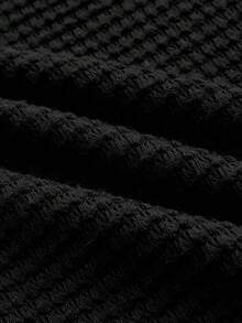 Mainfolk Men's Black Henley Shirt,Summer Casual Holiday Textured Solid Color Button Half Placket Short Sleeve T-Shirt Simple Fashion Commuting Western Style - Black - View 6