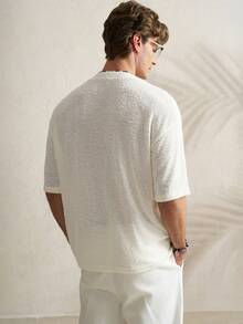 Manfinity Dauomo Men's Casual Solid Color Button Design Loose Fit Short Sleeve T-Shirt - White - View 2
