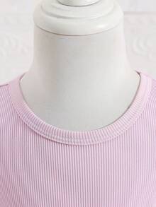 SHEIN Elladie kids 女童复活节荷叶边短袖T恤，适合日常外出和度假，夏季 - 粉色 - 查看 3