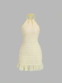 Sweetra 女士多层荷叶边露背连衣裙 - 黃色 - 查看 1