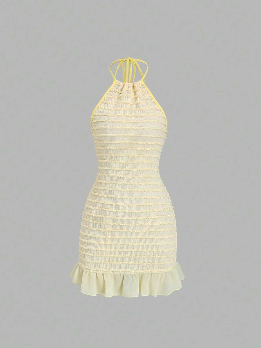 Sweetra 女士多层荷叶边露背连衣裙 - 黃色 - 查看 1