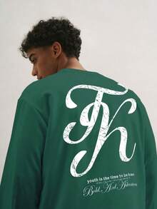 TOKVUE 男士舒适休闲字母图案圆领短袖T恤，夏季 - 綠色 - 查看 6