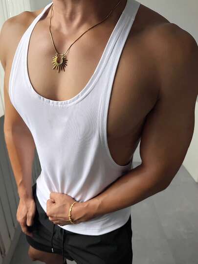 Manfinity Camiseta de tirantes minimalista de unicolor para hombres, uso casual de todos los días