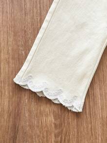 SHEIN Vintaside Kids 女婴花卉刺绣圆领T恤和阔腿裤休闲套装 - 杏色 - 查看 7