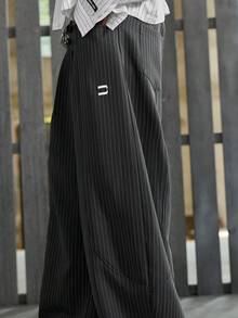 NEON BLANC Men's Casual Everyday Commute Fashion Street Striped Print Pleated Loose Wide Leg Pants - Dark Grey - View 4