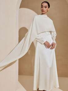 Graceveil Women's Apricot Shiny High-End Shawl Design Elegant Long Dress For Outings And Dates, Autumn/Winter - Apricot - View 6