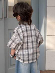 DAZY 男童格子衬衫和牛仔裤套装 - 白色 - 查看 7