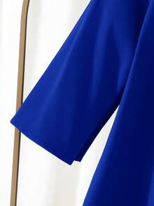 SHEIN Đầm dài tay dáng rộng thanh lịch và dễ thương màu đỏ cổ điển trang trí ruy băng vàng cho bé gái. - Màu xanh lam - Xem 4