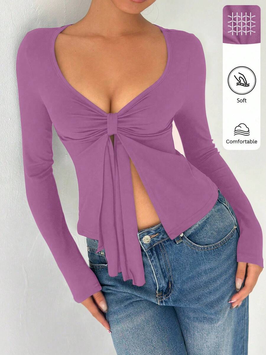 Flirla Kaos Wanita Lengan Panjang Polos dengan Bahu Reguler, Nyaman, Bernapas, dan Pas Badan - Coral Pink - View 1
