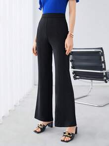 SHEIN Tall CURVE 大码百搭纯色喇叭裤 - 黑色 - 查看 4