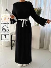 Pullover Sweater Dress Hem And Sleeve Detail+ 478 - Black - View 1