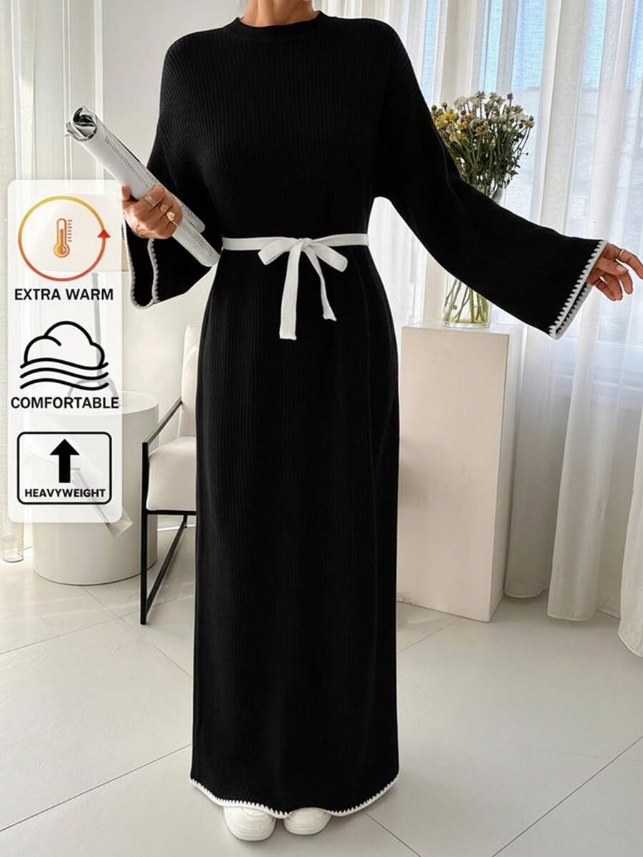 Pullover Sweater Dress Hem And Sleeve Detail+ 478 - Black - View 1