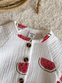 Vintaside Kids Bộ 2 món cho bé sơ sinh, họa tiết dưa hấu và trái cây dễ thương, phong cách đồng quê, chất liệu vải crepe hai lớp mềm mại, thoải mái cho mùa xuân/hè. - trắng - Xem 7