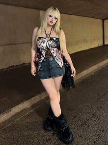 ROMWE J-Fashion Spring/Summer Y2K Leopard Print Animal Pattern Retro Design Spaghetti Strap Camisole, Vacation Casual Bohemian Hippie Style Women Plus Size Camisole And Tank Top Valentine's Day - Multicolor - View 1