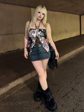 J-Fashion Canotta con stampa leopardata e motivo animale in stile retrò Y2K, con spalline sottili, casual da vacanza in stile boho hippie, per donna taglia grande