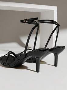 SHUZIA Women's Elegant Minimalist Round Toe Ankle Strap Stiletto Heel Sandals Valentine's Day - Black - View 7