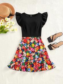 SHEIN Clasi Women Round Neck Floral Printed Color Block Spring Dress,Summer Dresses For Women - Multicolor - View 7