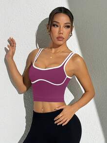 Gameset SHEIN Sport 撞色滚边 U 领休闲舒适健身运动背心 - Bold Plum - 查看 7