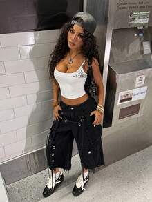 StreetHx Women's Street Punk Rhinestone Embellished Fitted Tank Top - White - View 5