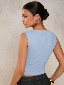 COSMINA Women's Solid Color Minimalist Sleeveless Tank Top, Everyday Wear - Baby Blue - View 2