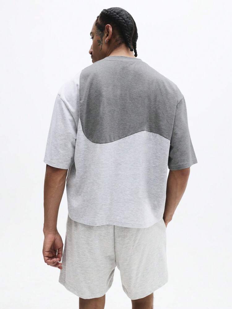 Color Block Curved Panel Crew Neck Tee