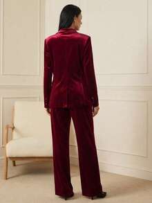 Lilora Áo blazer nữ màu đỏ tía thanh lịch, thích hợp đi làm, phong cách quý tộc cổ điển, thập niên 2000, kiểu Trung Quốc, ngày Valentine. - Màu Đỏ Sâu - Xem 2