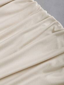 Sweetra Vestido mini ajustado con cuello en V, halter, retorcido y fruncido, de color albaricoque, estilo sexy, para primavera/verano - Albaricoque - Ver 6